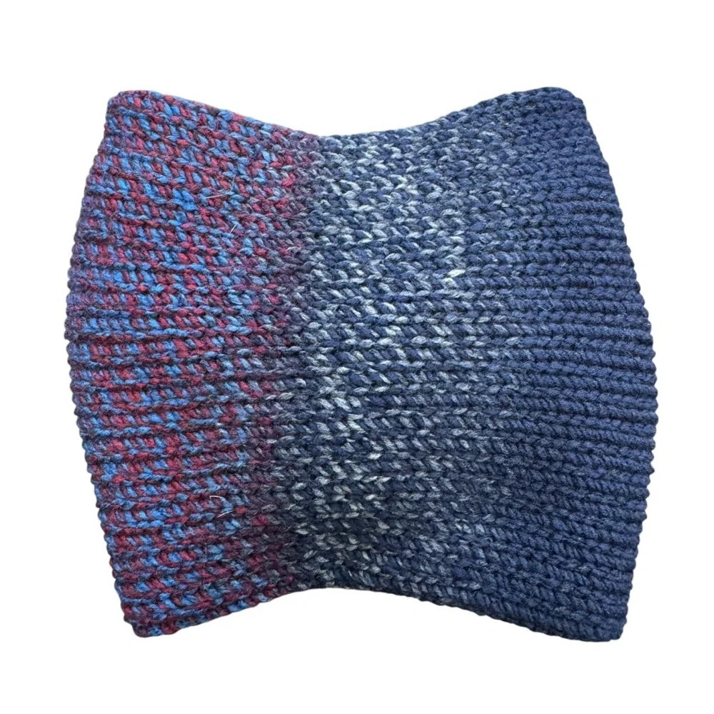 Handmade Blue & Magenta Variegated Ear Warmer | Abstract Knit Headwrap